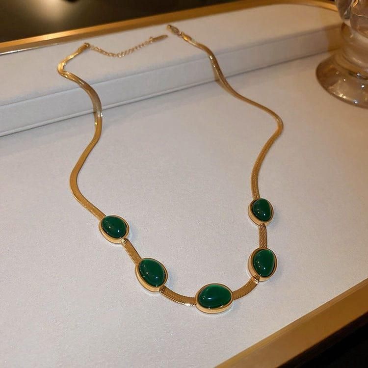 Oval Green Crystal Pendant Necklace Set With Bracelet - Havenkart